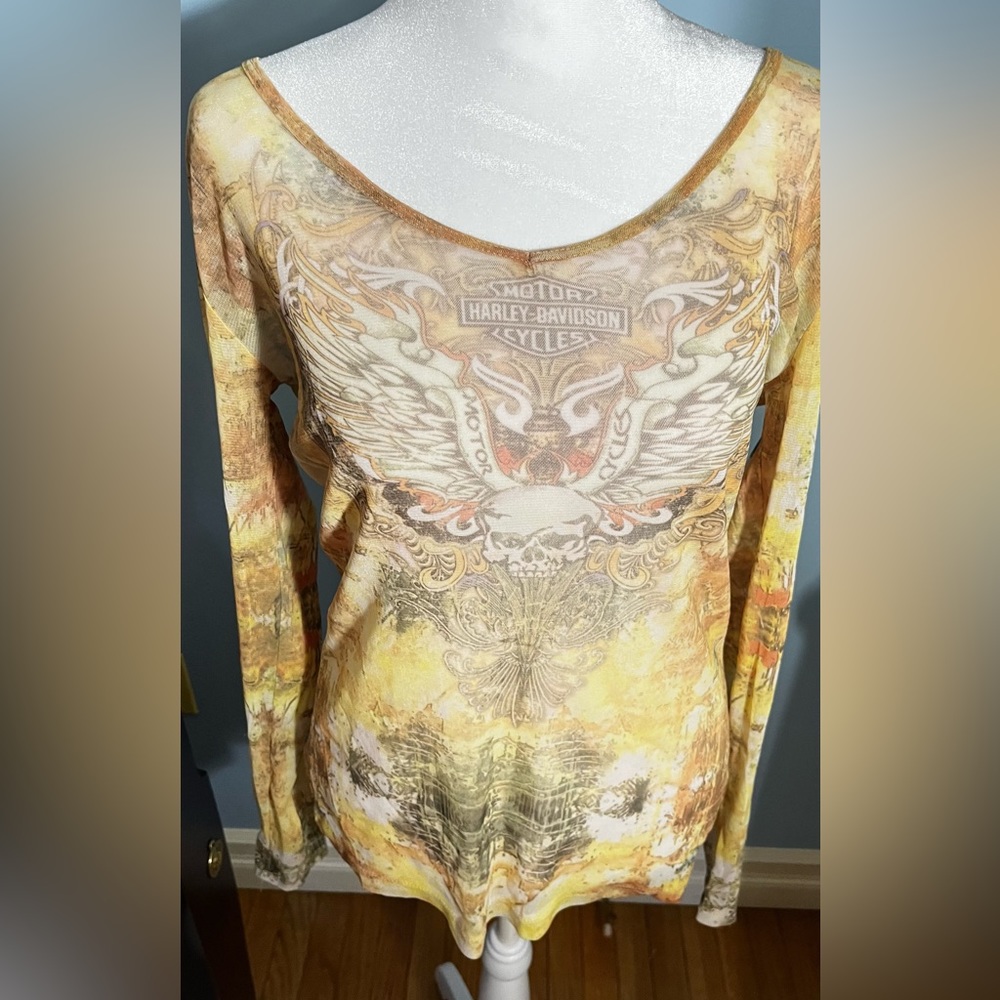HARLEY DAVIDSON sheer long sleeve tattoo top